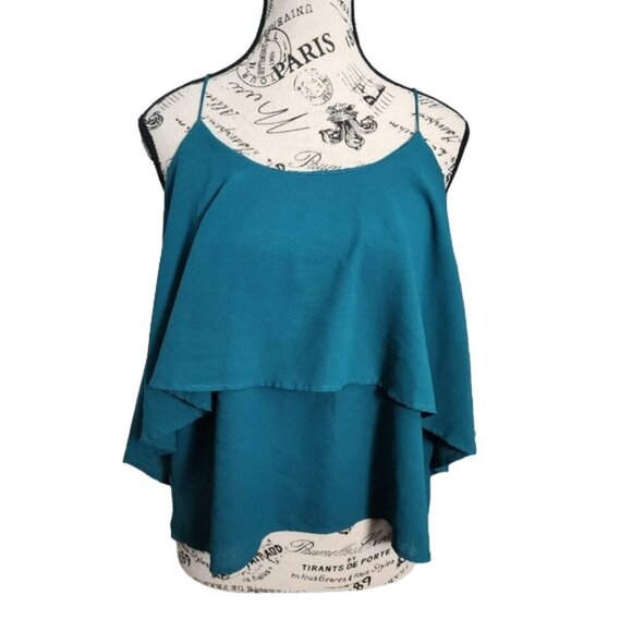 Paper Crane Tops - Paper Crane Women's M Blue/Green Spaghetti Stap Blouse